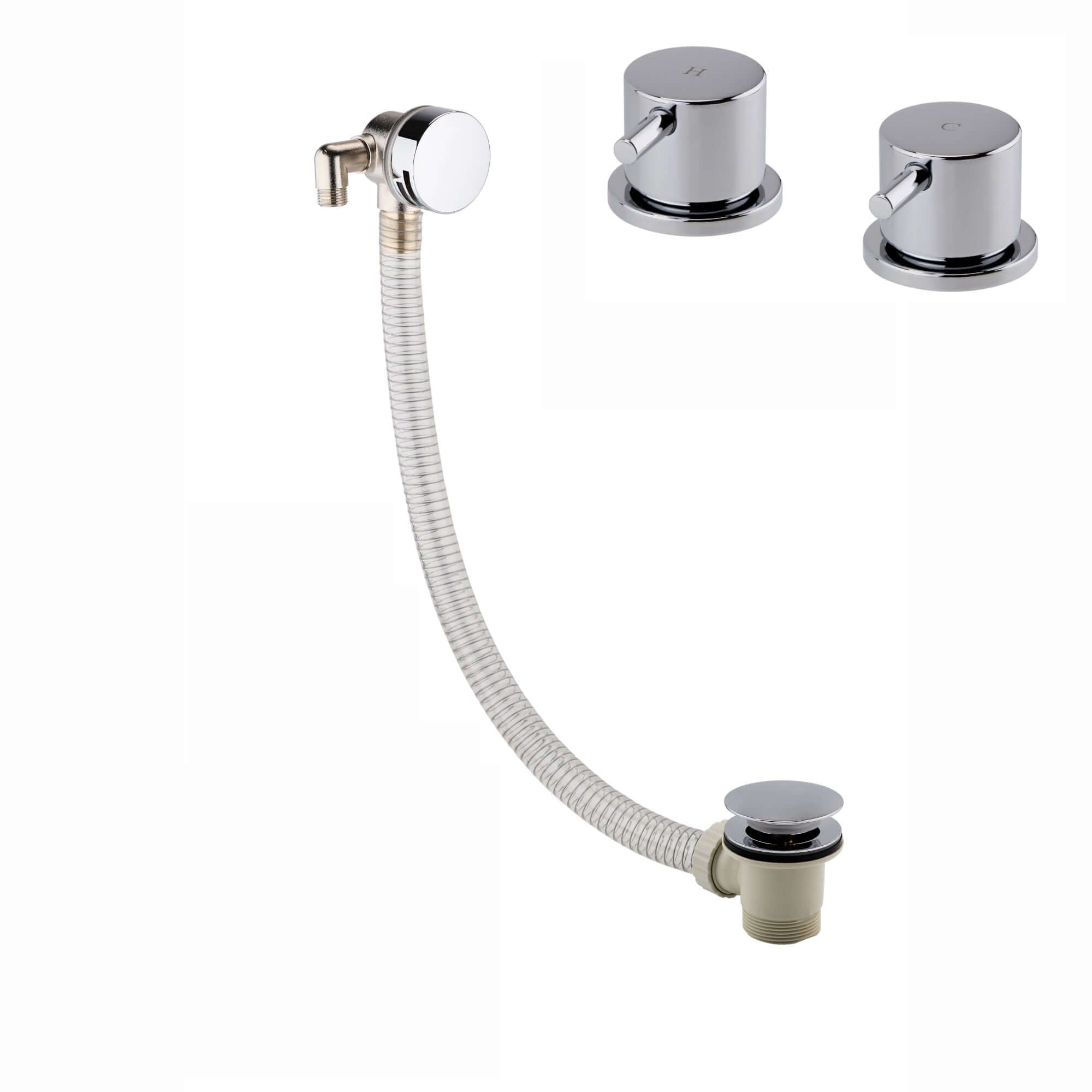 Buy Round overflow bath filler with 3/4" deck bath side valves (pair) - chrome Online UK | HOUSE OF ENKI